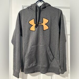 Under Armour Gray Orange Logo Hoodie Sweatshirt Medium